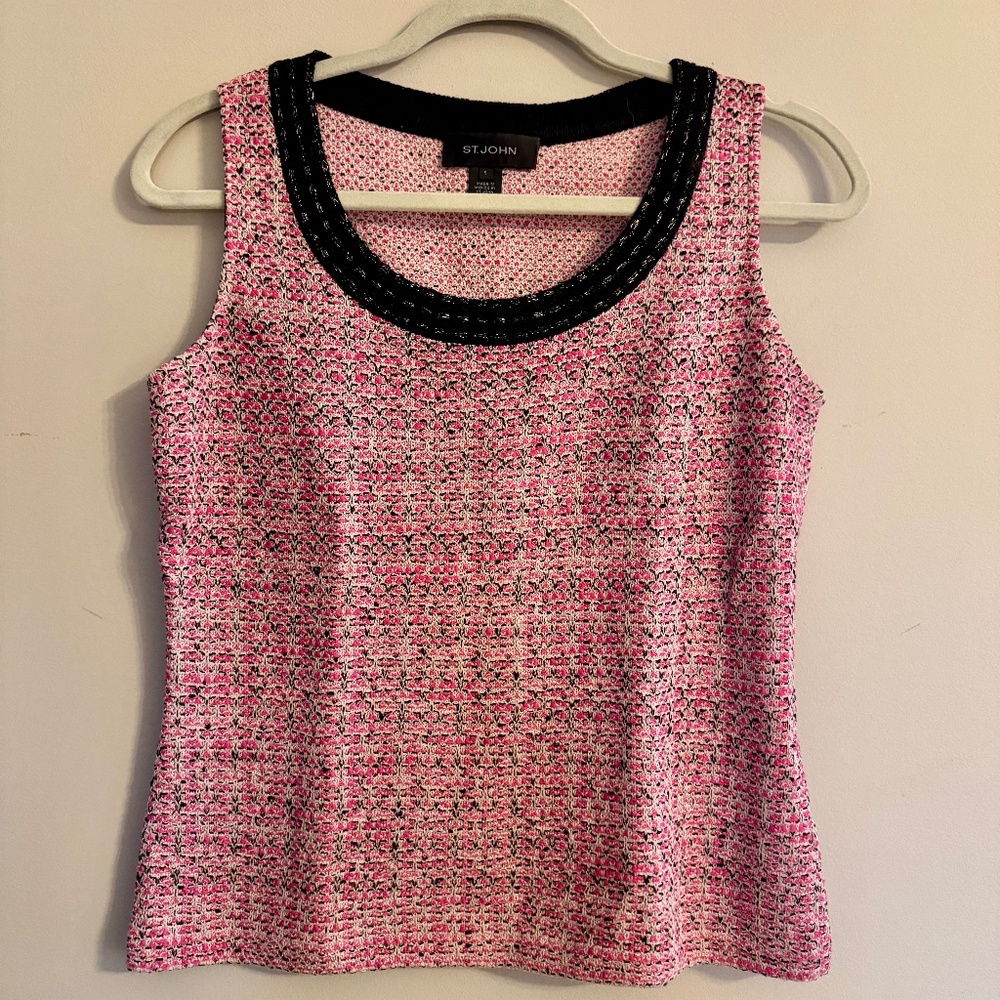 St. John Knit Sleeveless Shell Top – Pink & Black Tweed, Size S